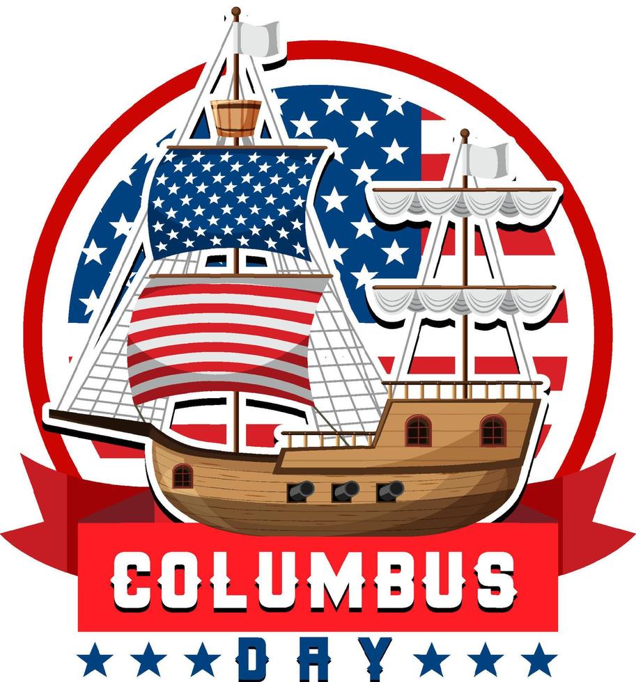 columbus day banner met vlaggenschip op amerikaanse vlag vector