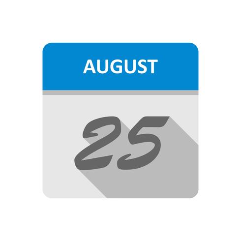 25 augustus Datum op een dagkalender vector
