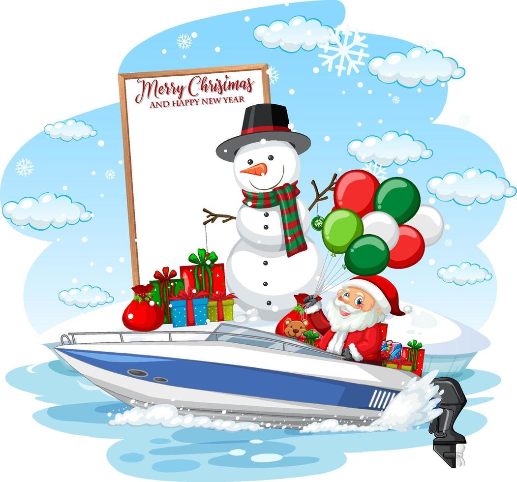 lege banner met kerstman die geschenken aflevert per boot vector