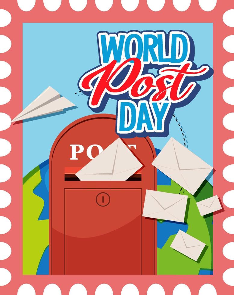 world post day banner met brievenbus en envelop vector