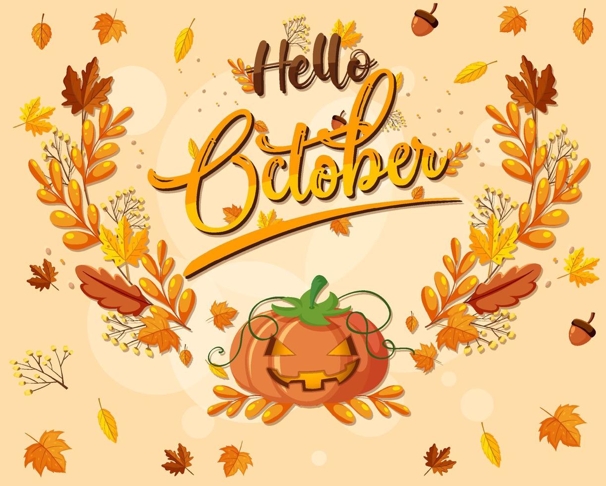 hallo oktober-logo met decoratief herfstblad vector