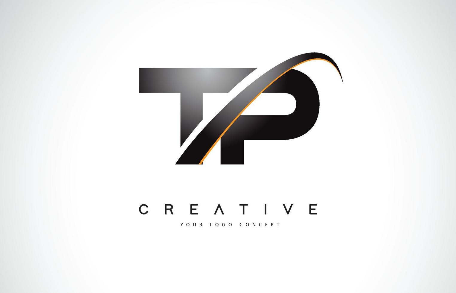 tp tp swoosh letter logo-ontwerp met moderne gele swoosh gebogen lijnen. vector