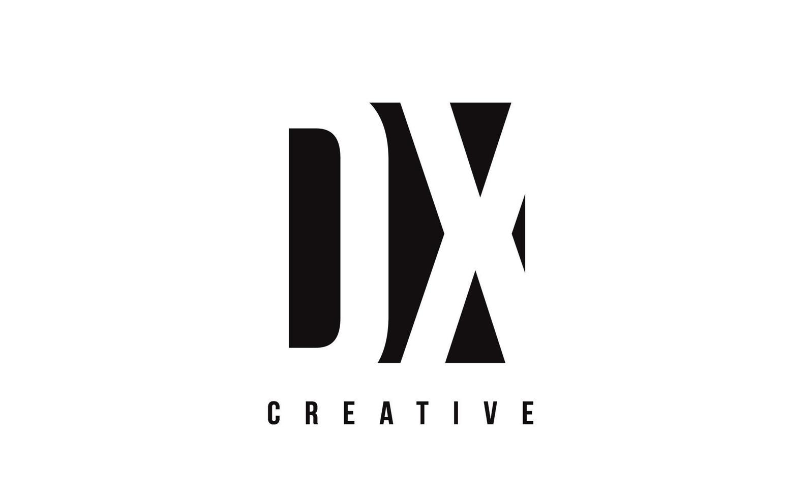 dx dx witte letter logo-ontwerp met zwart vierkant. vector