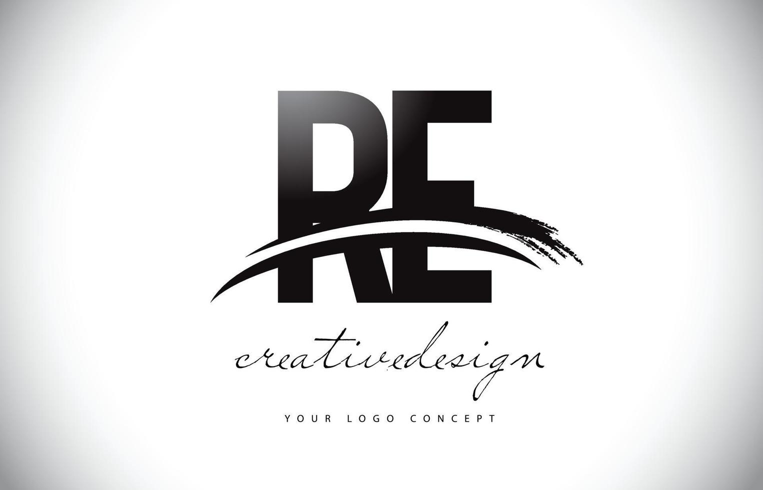 re re letter logo-ontwerp met swoosh en zwarte penseelstreek. vector