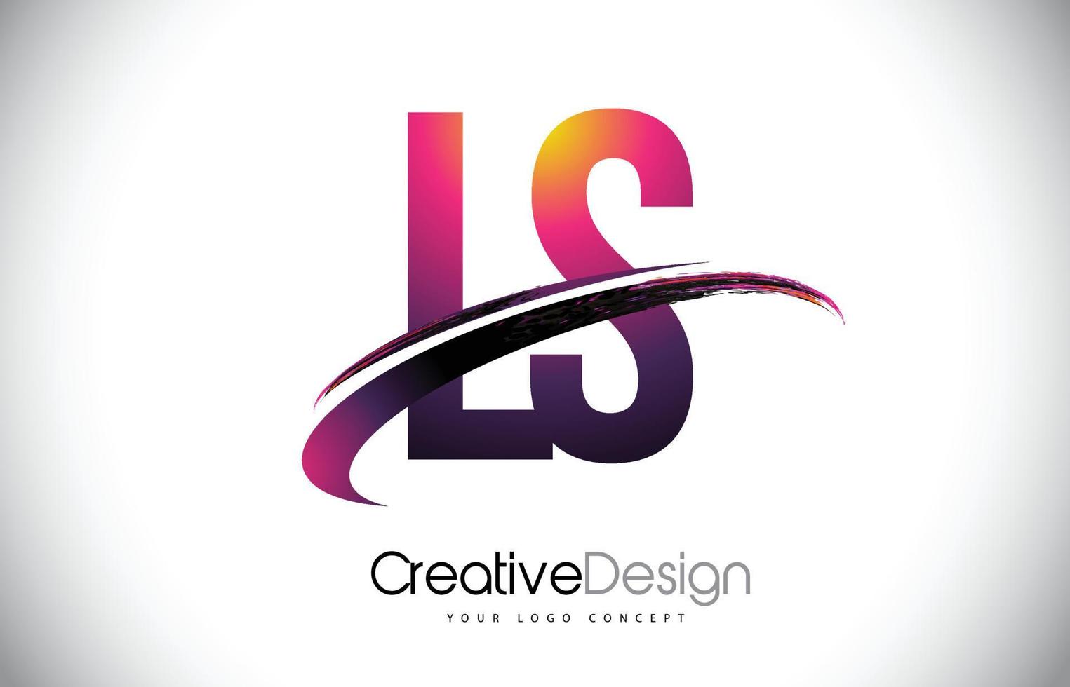 ls ls paarse letter-logo met swoosh-ontwerp. creatieve magenta moderne brieven vector logo.