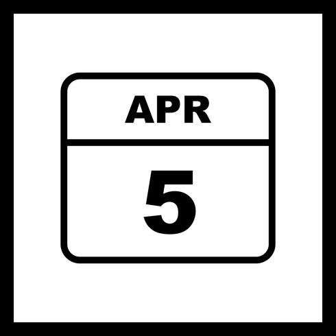 5 april Datum op een eendaagse kalender vector