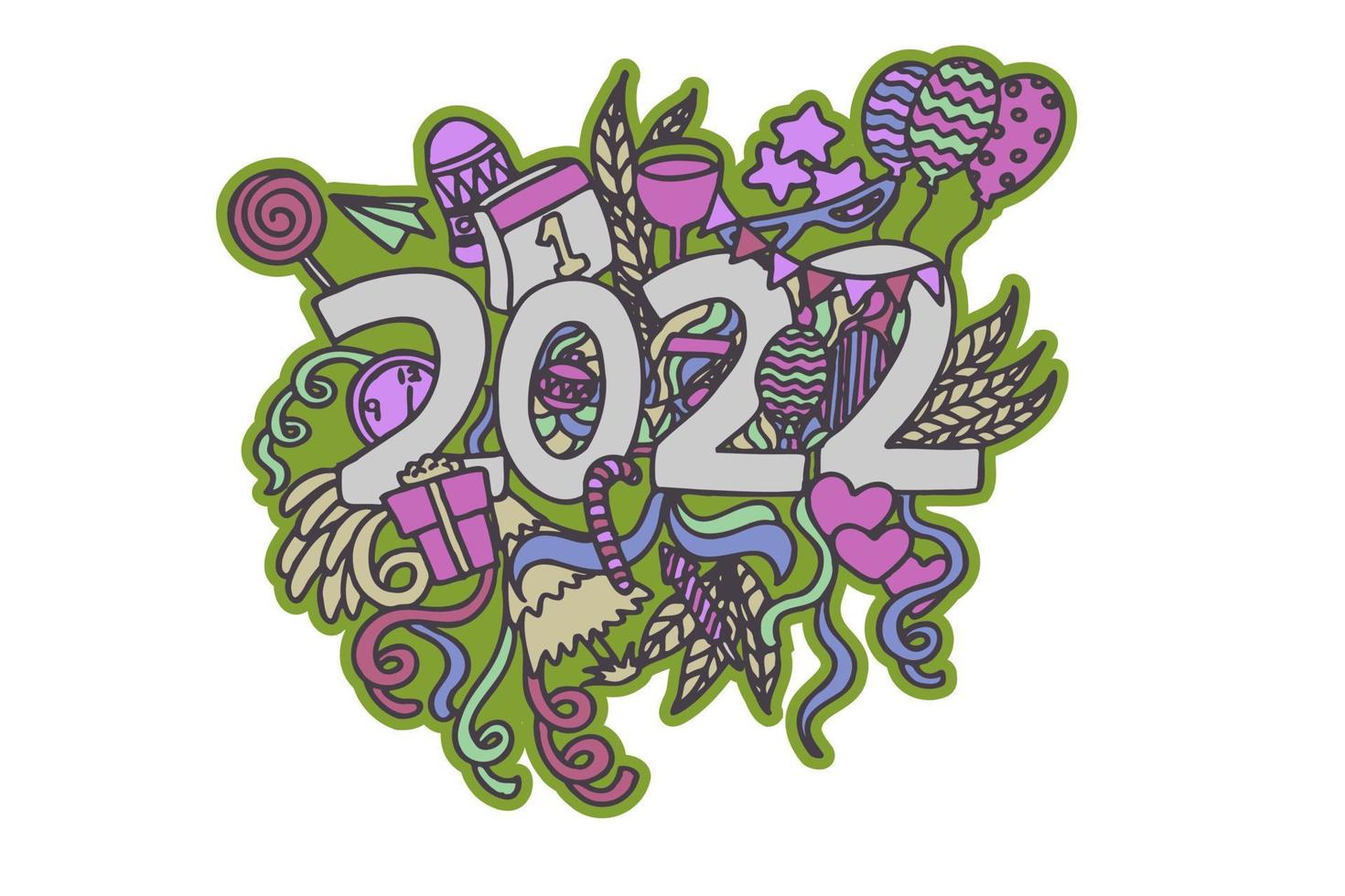 gelukkig nieuwjaar 2022 abstracte doodles vector