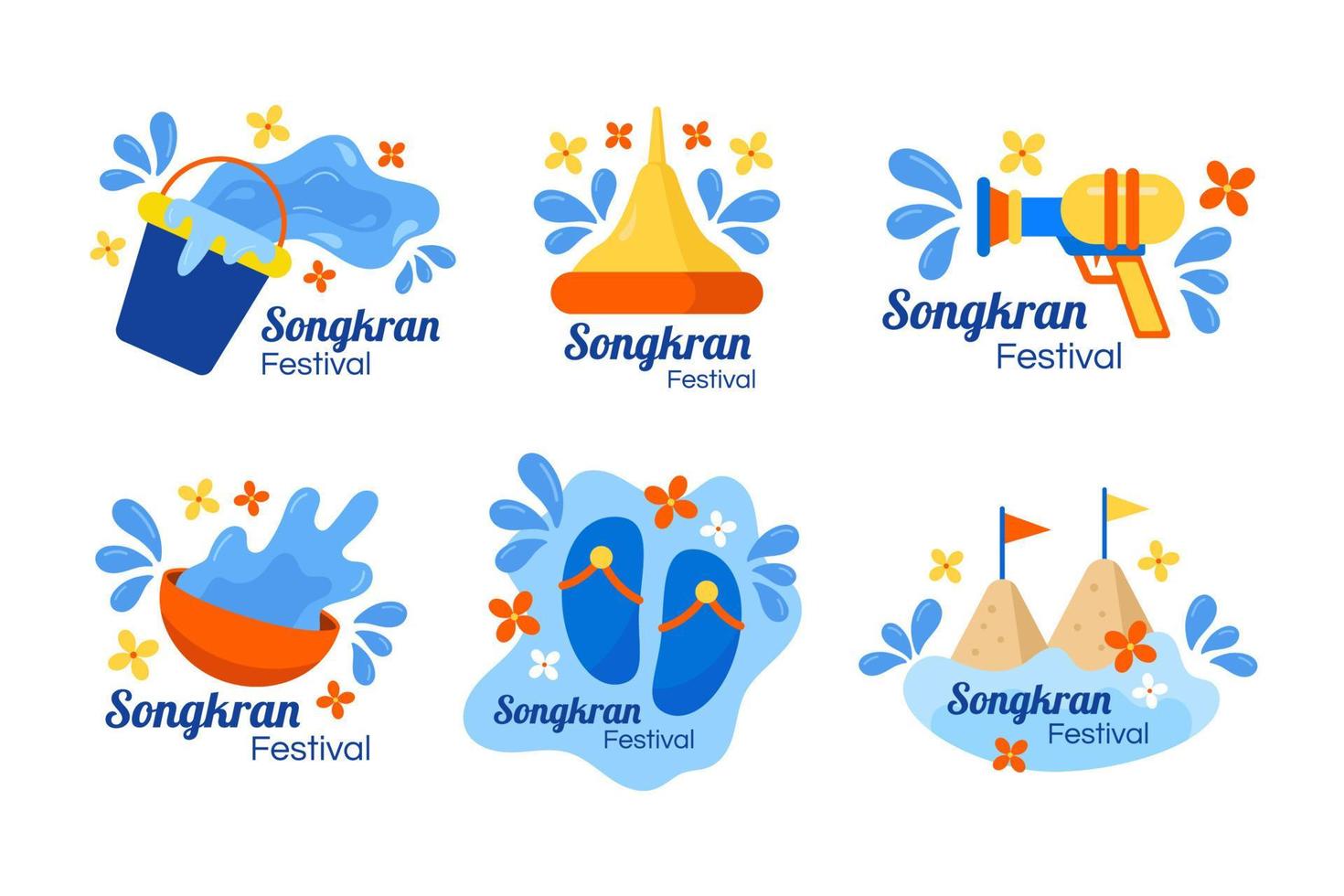 songkran festival feest stickerset vector