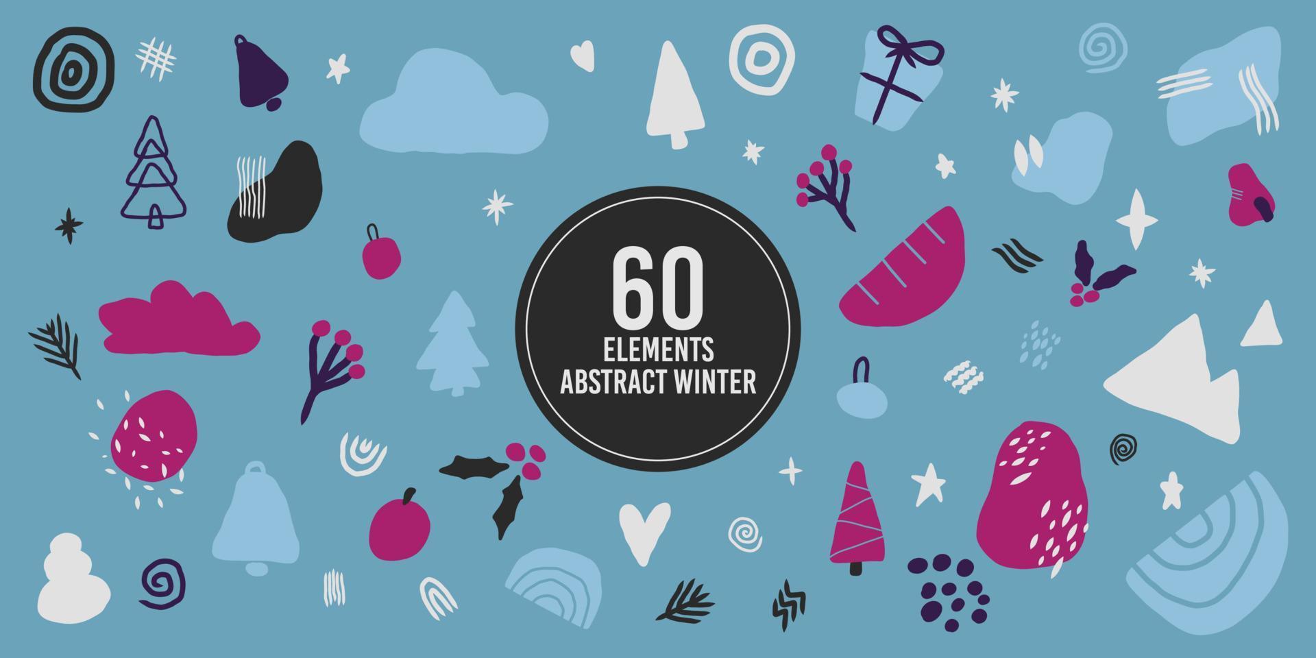 set collectie abstracte winter handgetekende elementen vector