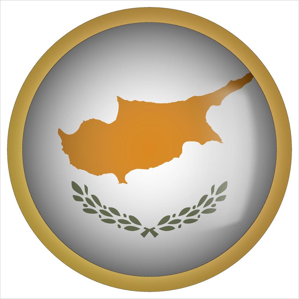 cyprus 3d afgeronde vlag knoppictogram met gouden frame vector