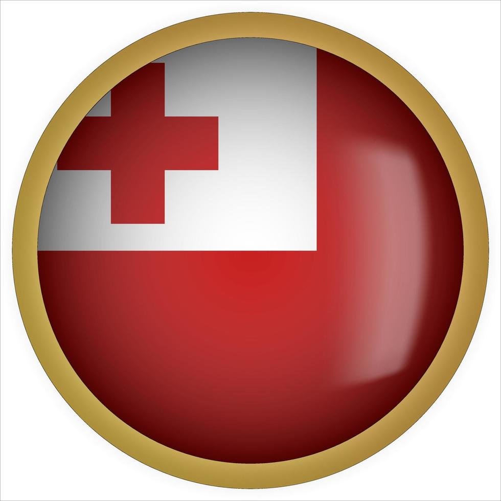 Tonga 3d afgeronde vlag knoppictogram met gouden frame vector