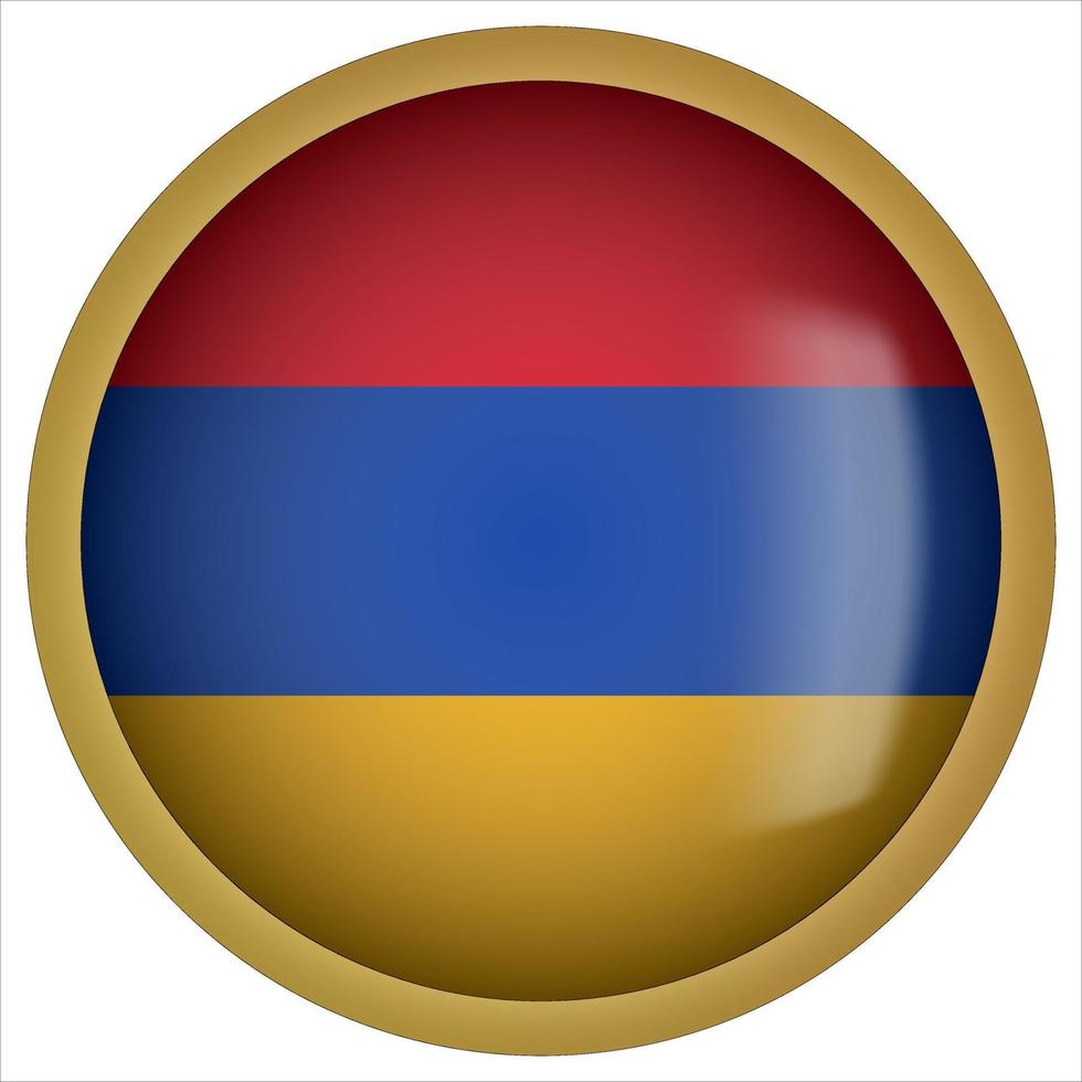 Armenië 3d afgeronde vlag knoppictogram met gouden frame vector
