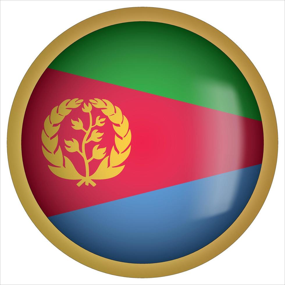 eritrea 3d afgeronde vlag knoppictogram met gouden frame vector
