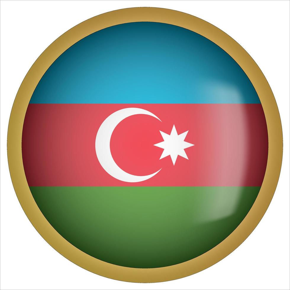 azerbeidzjan 3d afgeronde vlag knoppictogram met gouden frame vector