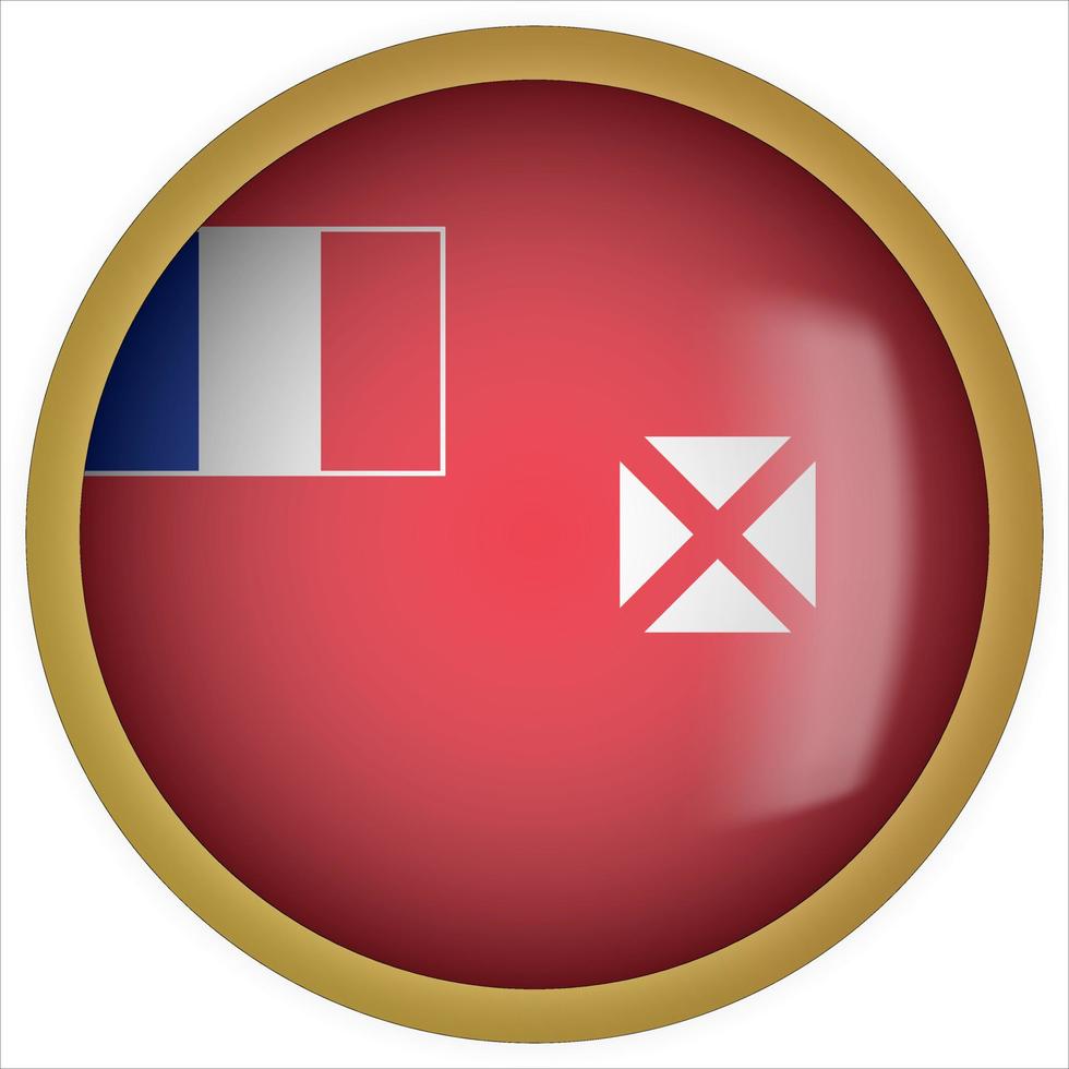 wallis en futuna 3d afgeronde vlag knoppictogram met gouden frame vector