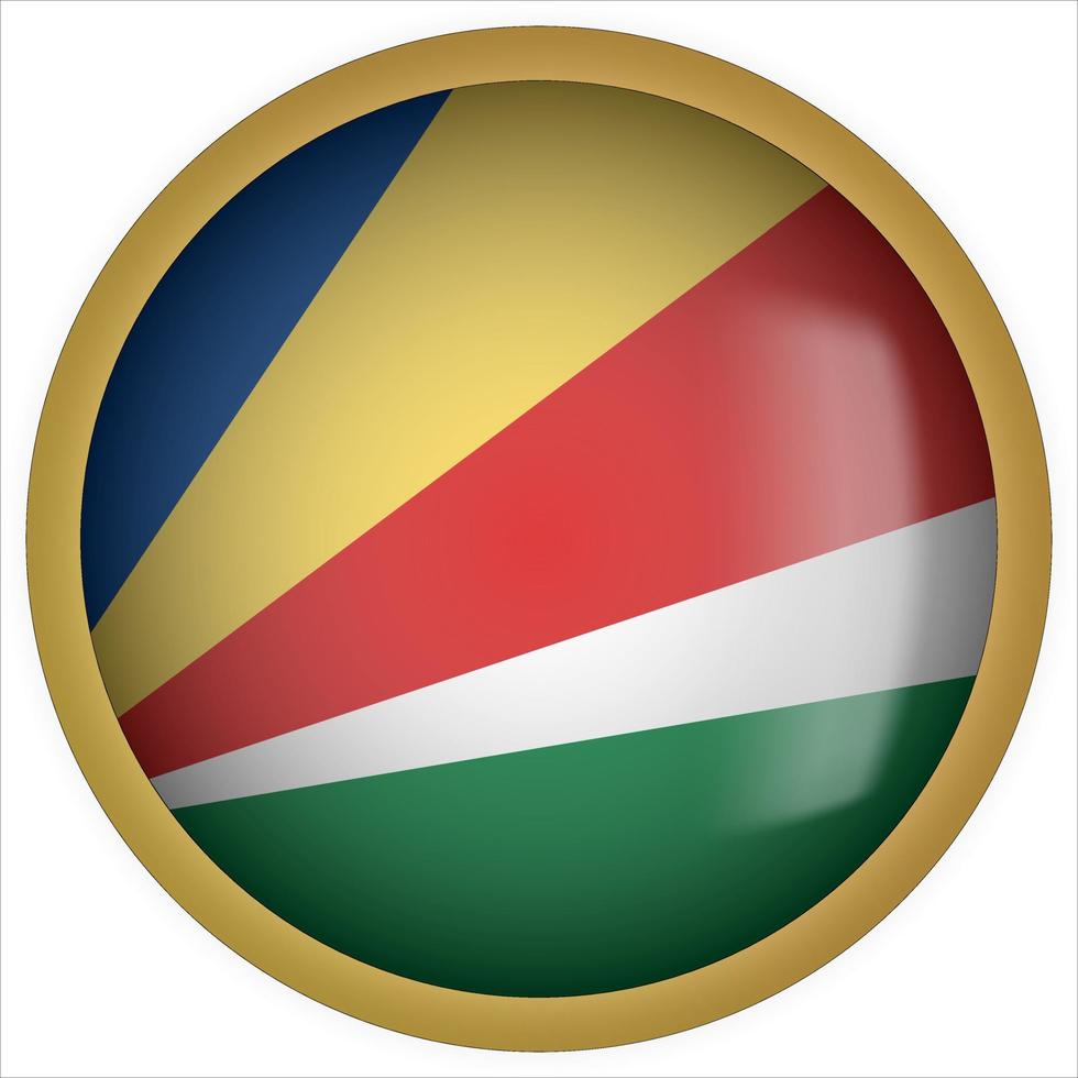 Seychellen 3d afgeronde vlag knoppictogram met gouden frame vector