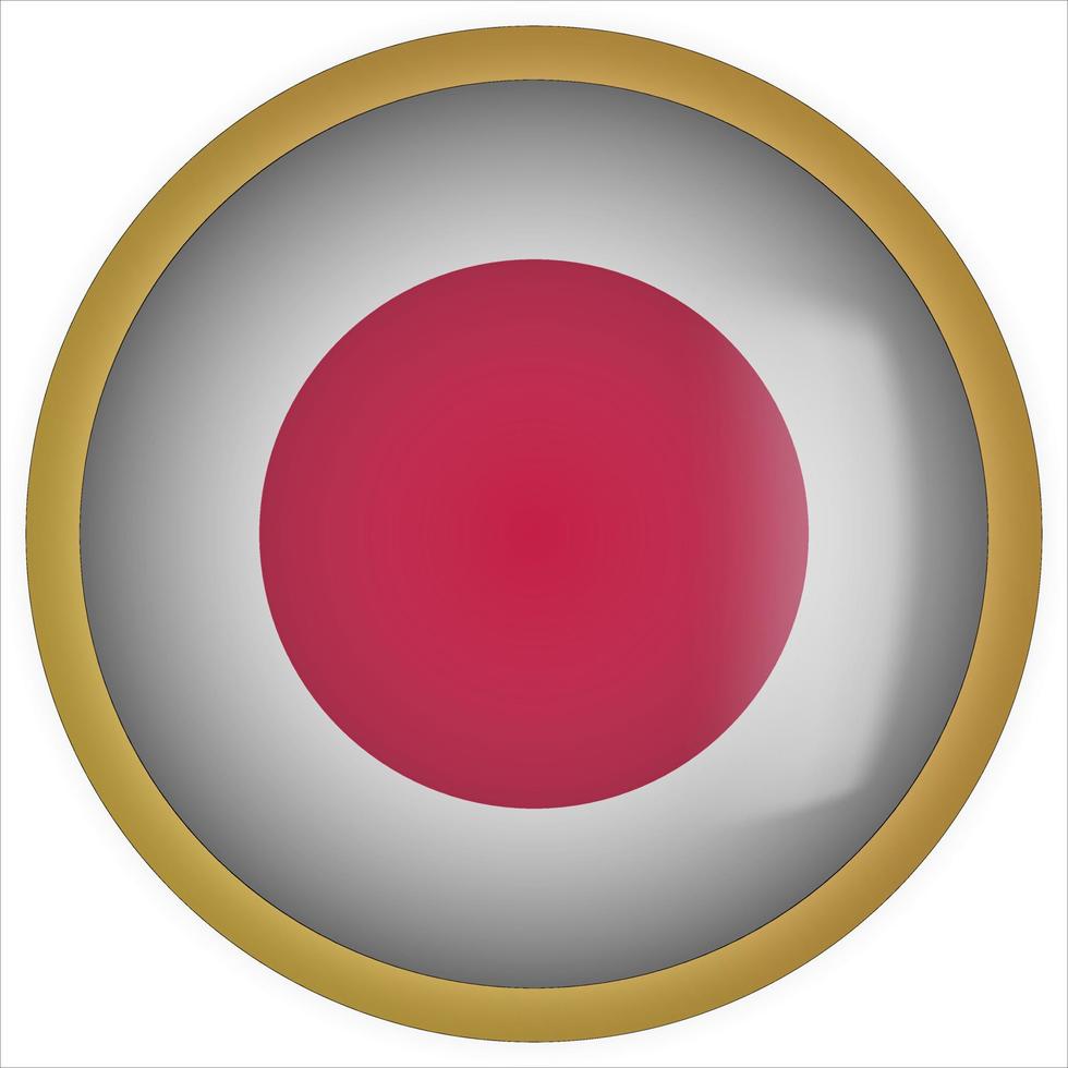 japan 3d afgeronde vlag knoppictogram met gouden frame vector