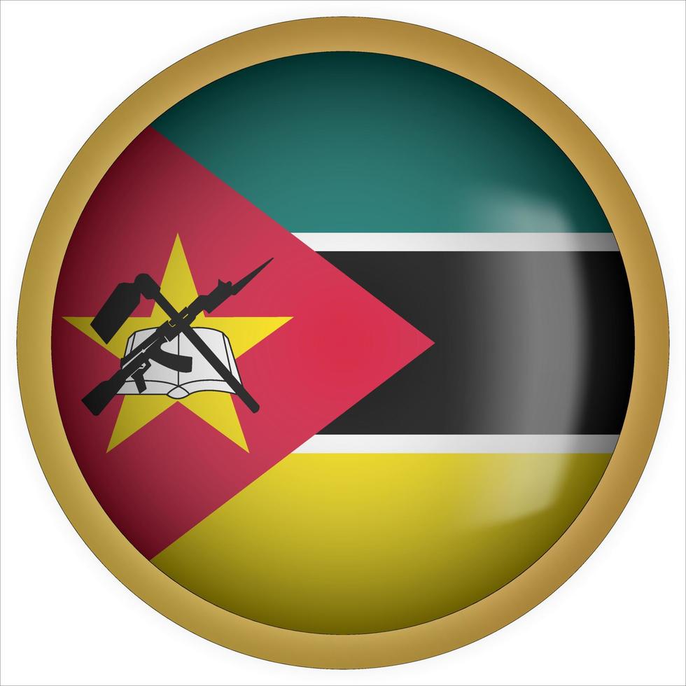 Mozambique 3d afgeronde vlag knoppictogram met gouden frame vector