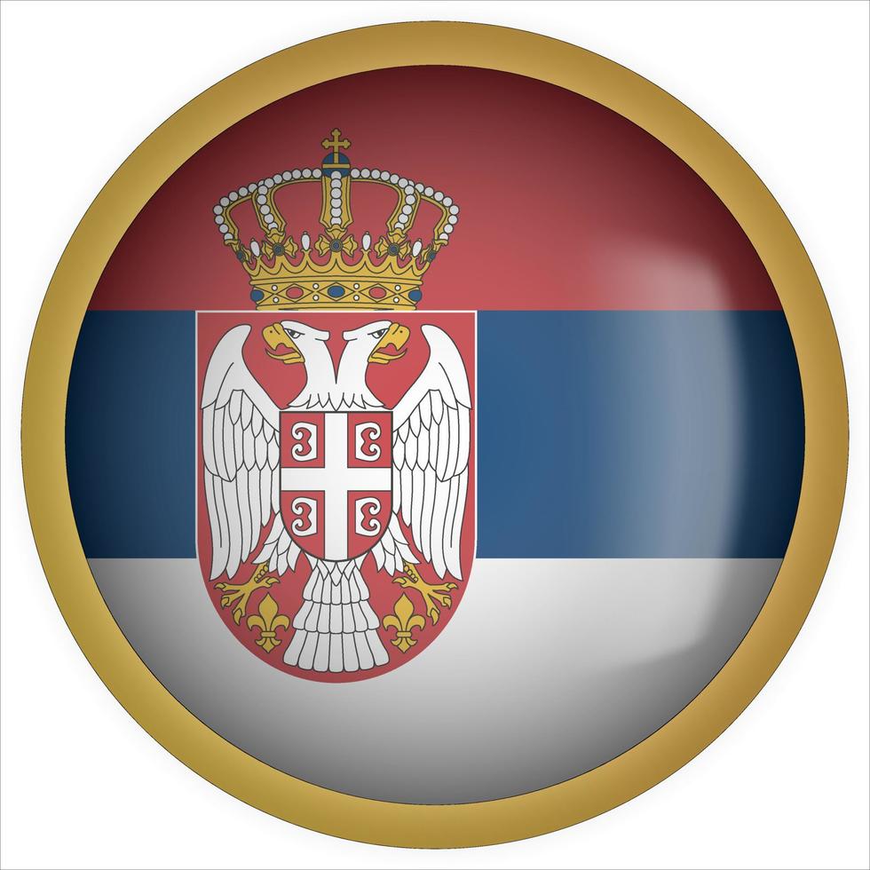 Servië 3d afgeronde vlag knoppictogram met gouden frame vector