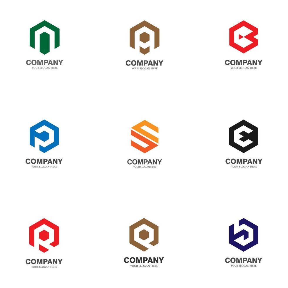 eerste letter logo bundel ontwerp met zeshoeken. kleurrijke platte textuur. geïsoleerd wit. logo's voor zakelijk, zakelijk, digitaal, technologie en grafisch ontwerp. moderne vectorsjabloon vector