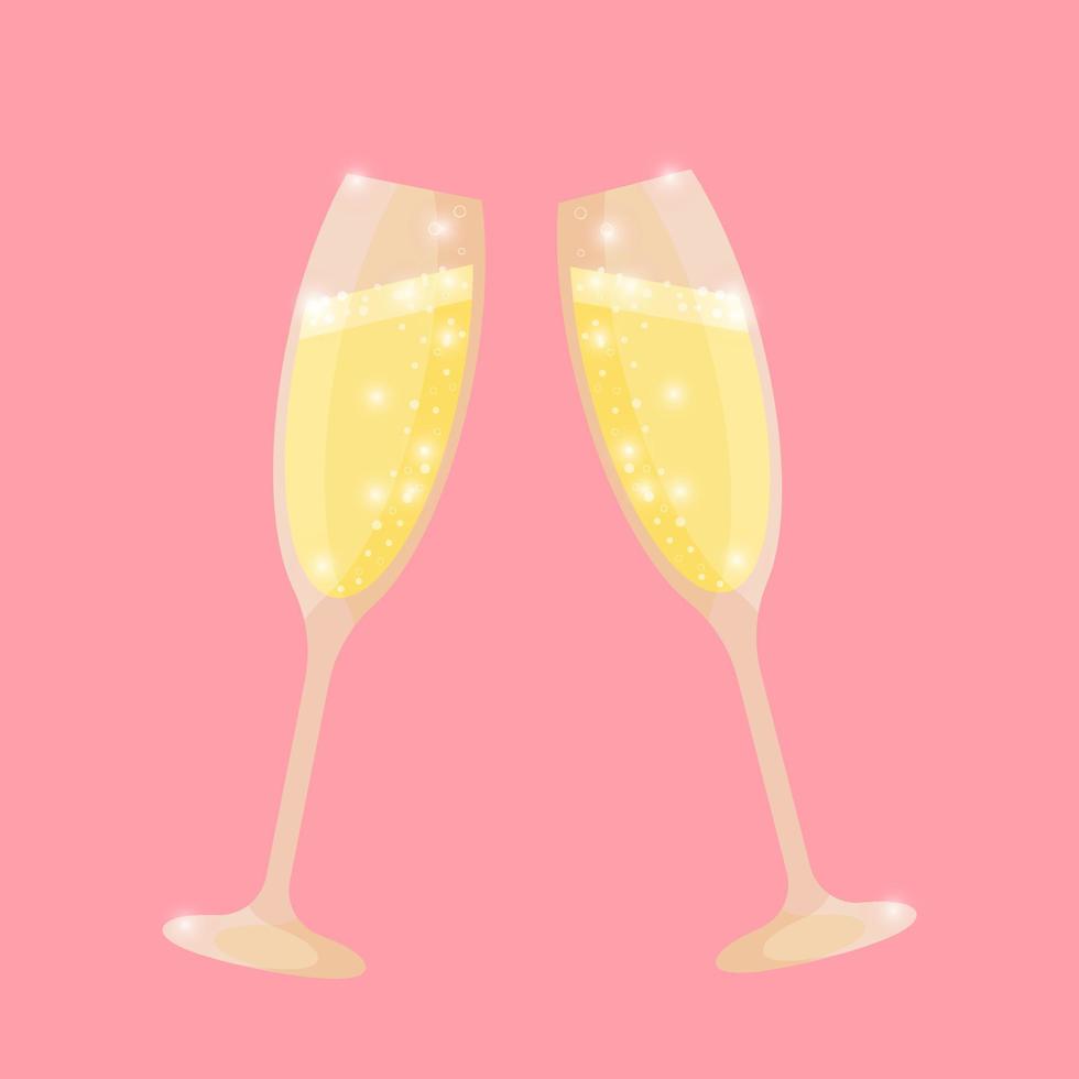 twee glazen champagne op een roze achtergrond. vector