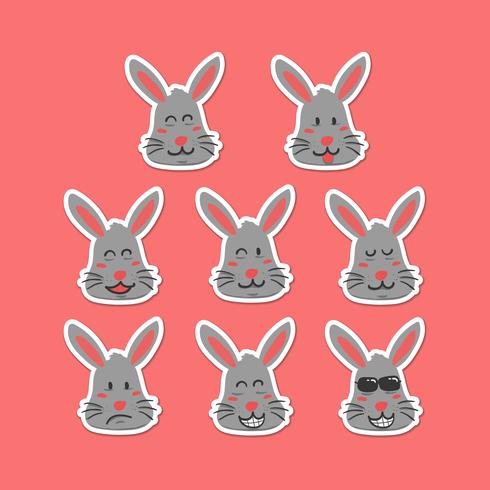Schattig konijn emoji smileygezicht expressie set in hand tekening cartoon stijl vector