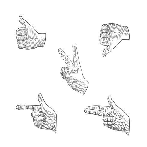 Mensen duim en hand teken in de hand tekening illustratie uitbroeden zonwering schets stijl vector