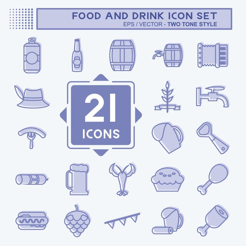 eten en drinken pictogrammenset in trendy tweekleurige stijl geïsoleerd op zachte blauwe achtergrond vector