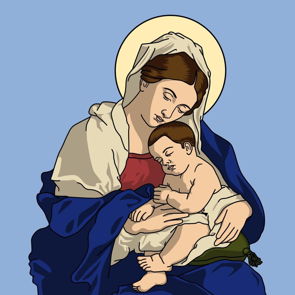 heilige maria moeder van god gekleurde vectorillustratie vector