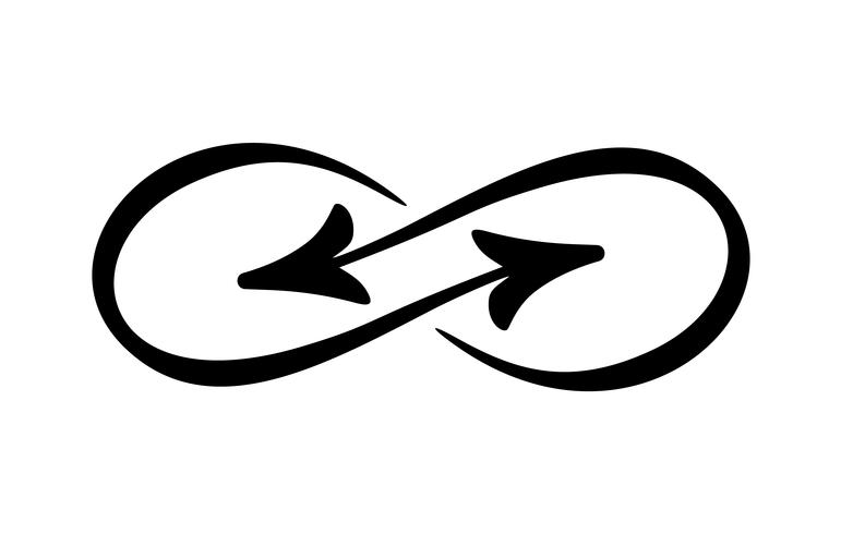 Infinity Vector illustratie symbool pijlen. Hand getrokken inkt penseel. Pictogram met dunne lijn krabbelen. Modern doodle overzicht. Cycle endless life-concept. Grafisch ontwerpelement voor kaartlogo en tatoeage