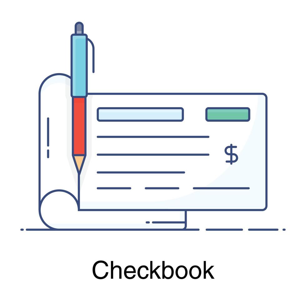 plat icoon van chequeboek met potloodstijl, chequeboek vector
