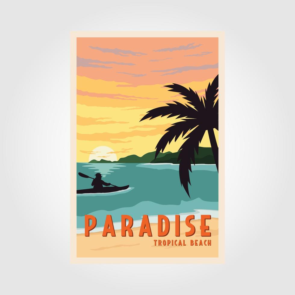 paradijs tropisch strand nationaal park vintage poster vector illustratie ontwerp, tropische oceaan poster achtergrond illustratie ontwerp