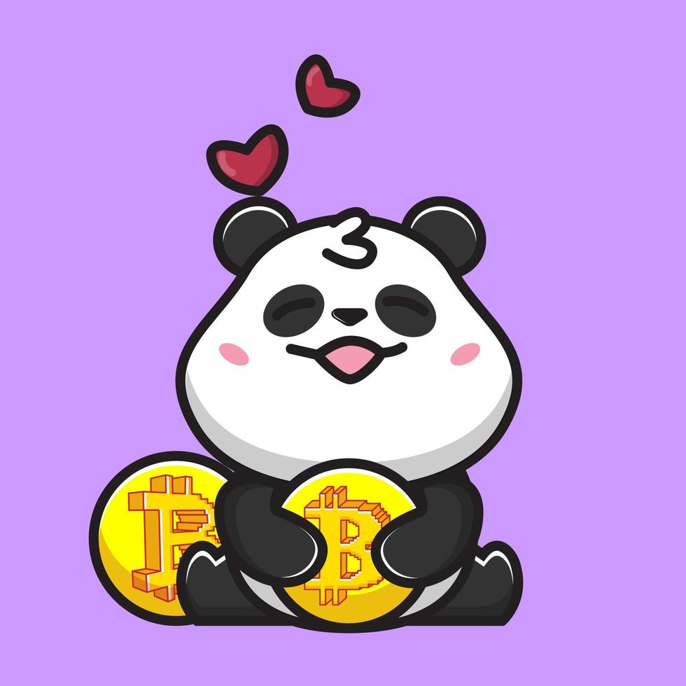 schattige panda knuffelt bitcoin vector