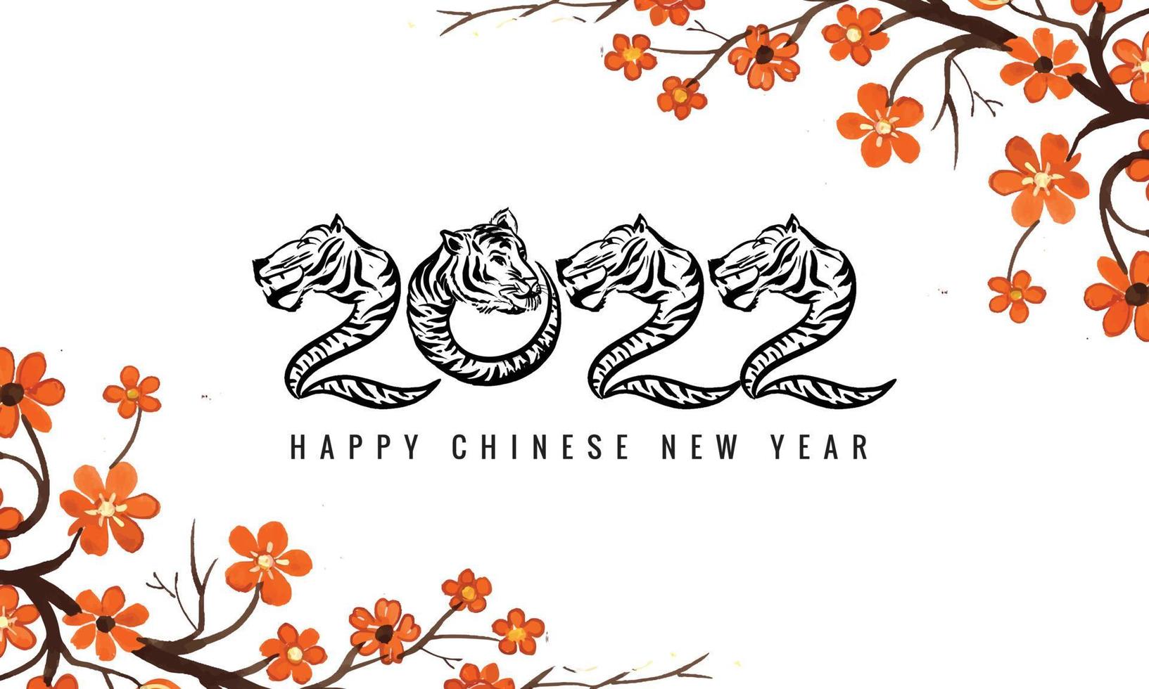 decoratief chinees bloemen nieuwjaar 2022 symbool met een tijgergezicht kaartontwerp vector