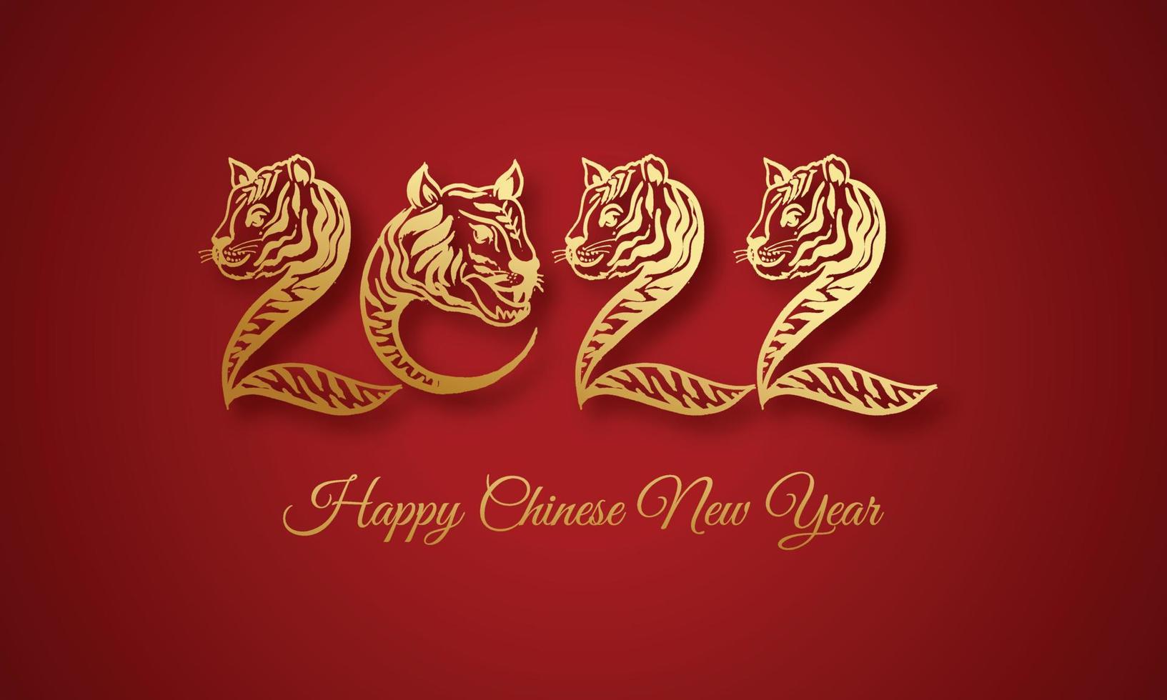 Chinees nieuwjaar 2022-symbool versierd met een kaartontwerp met tijgergezicht vector