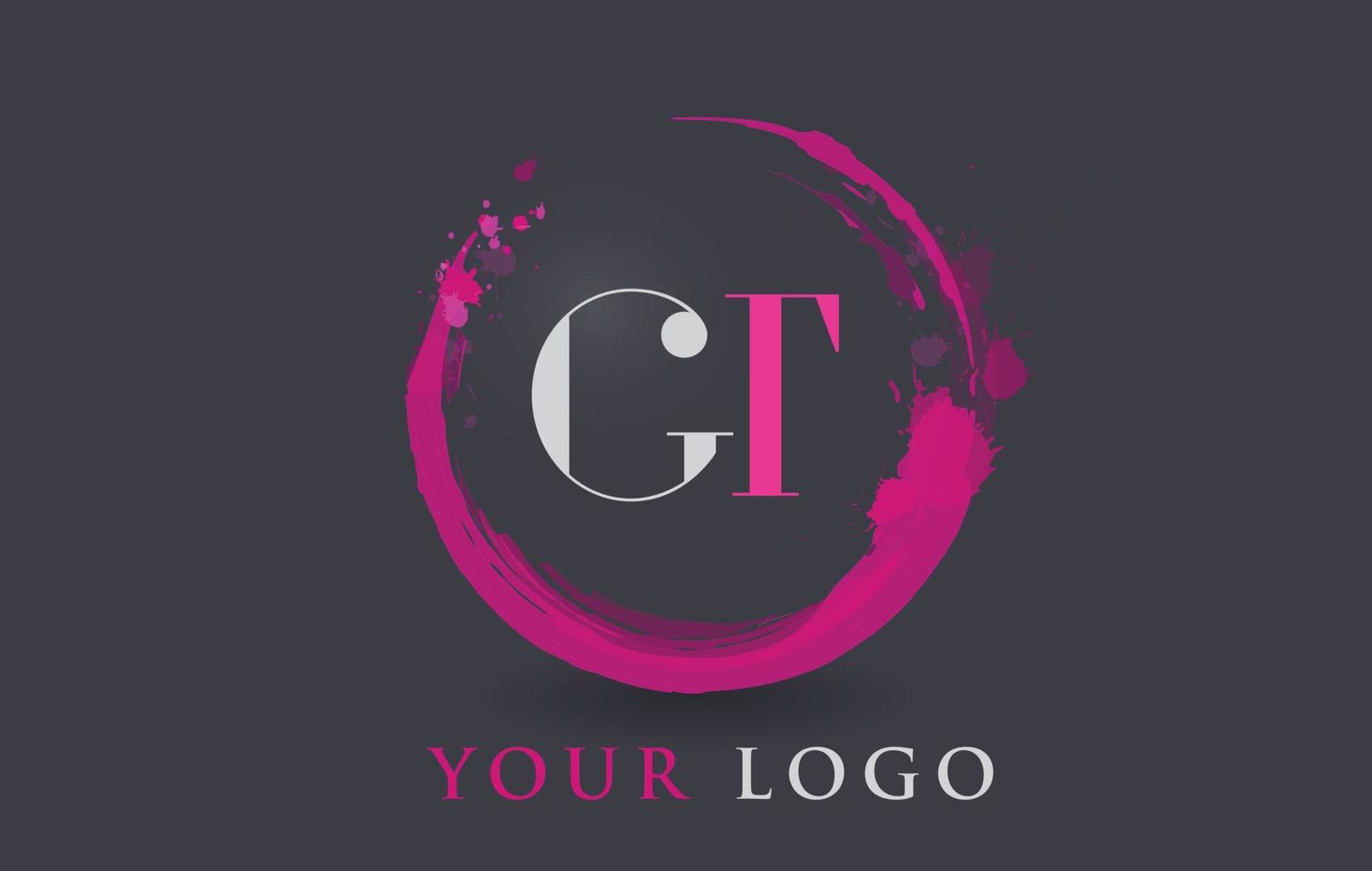 gt letter logo circulaire paarse splash borstel concept. vector