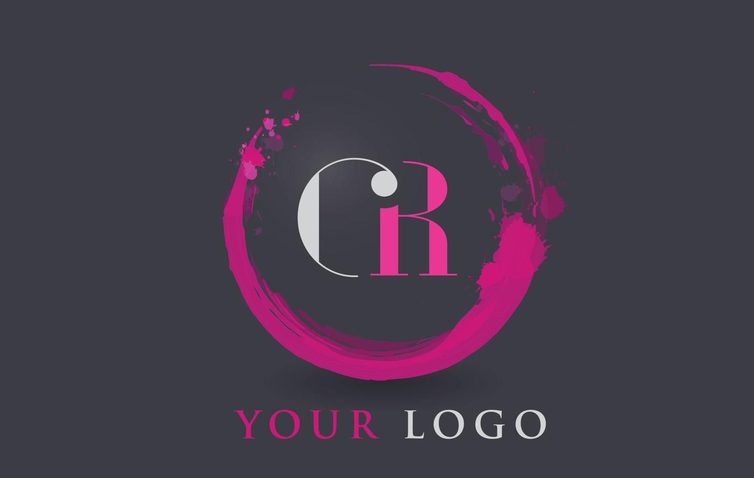 gr brief logo circulaire paarse splash borstel concept. vector