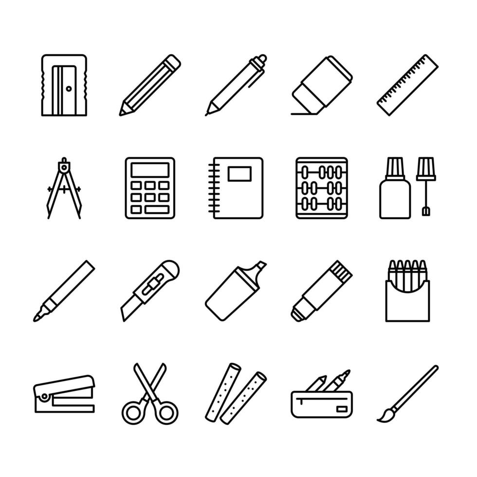 set van school apparatuur overzicht icoon vector