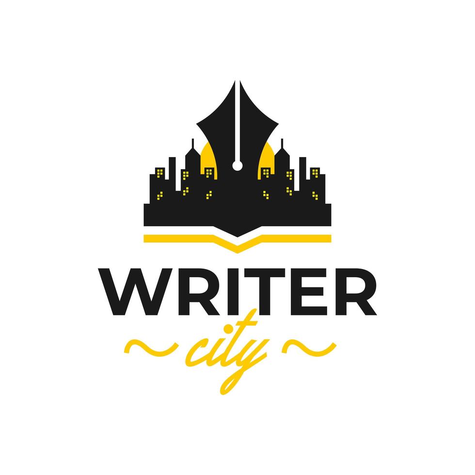 schrijver stad illustratie logo ontwerp vector