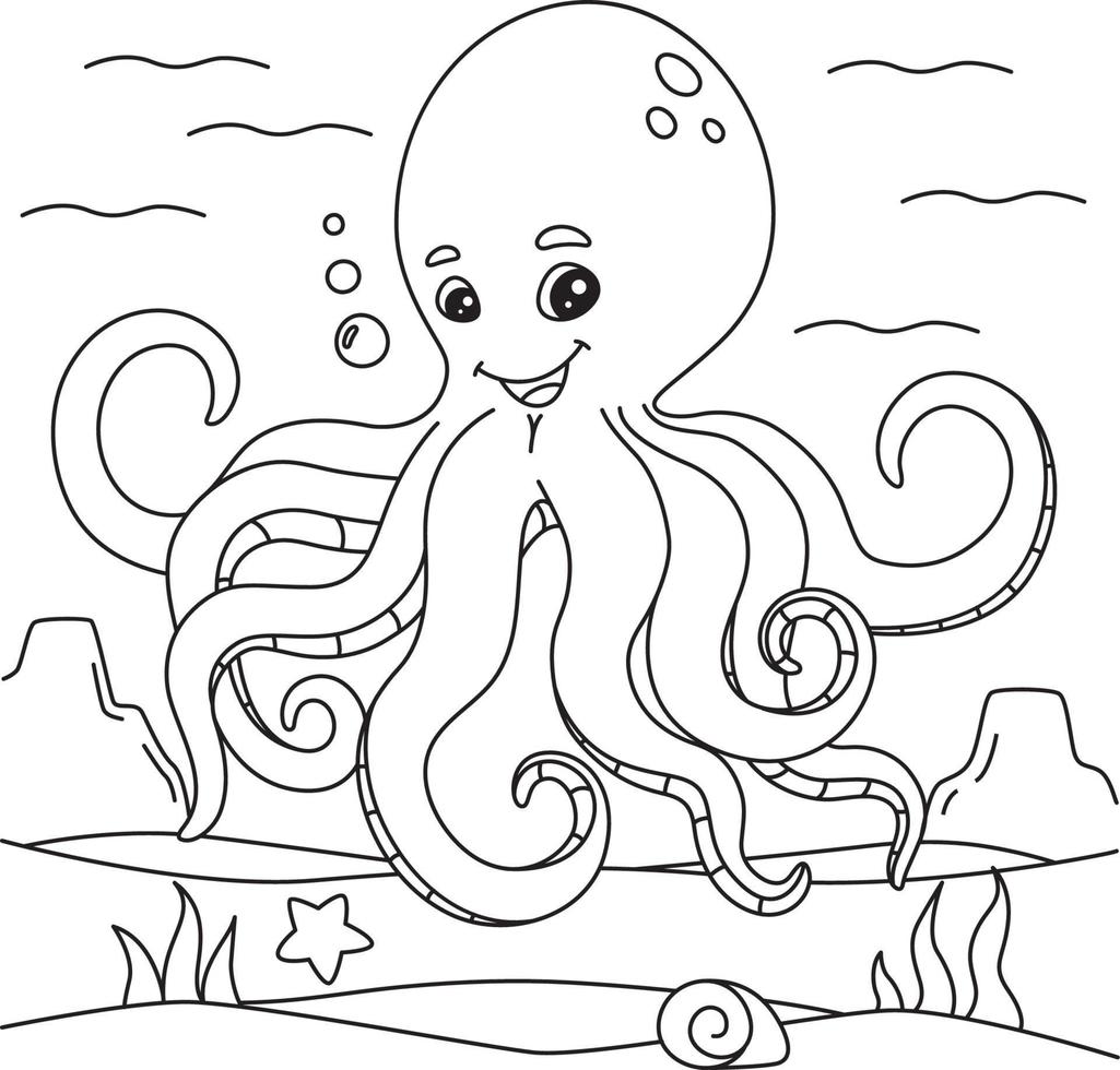 octopus kleurplaat voor kinderen vector