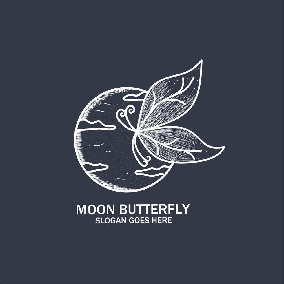 vlinder en maan vintage logo afbeelding ontwerp. nacht vlinder. uniek en eenvoudig ontwerp. vector