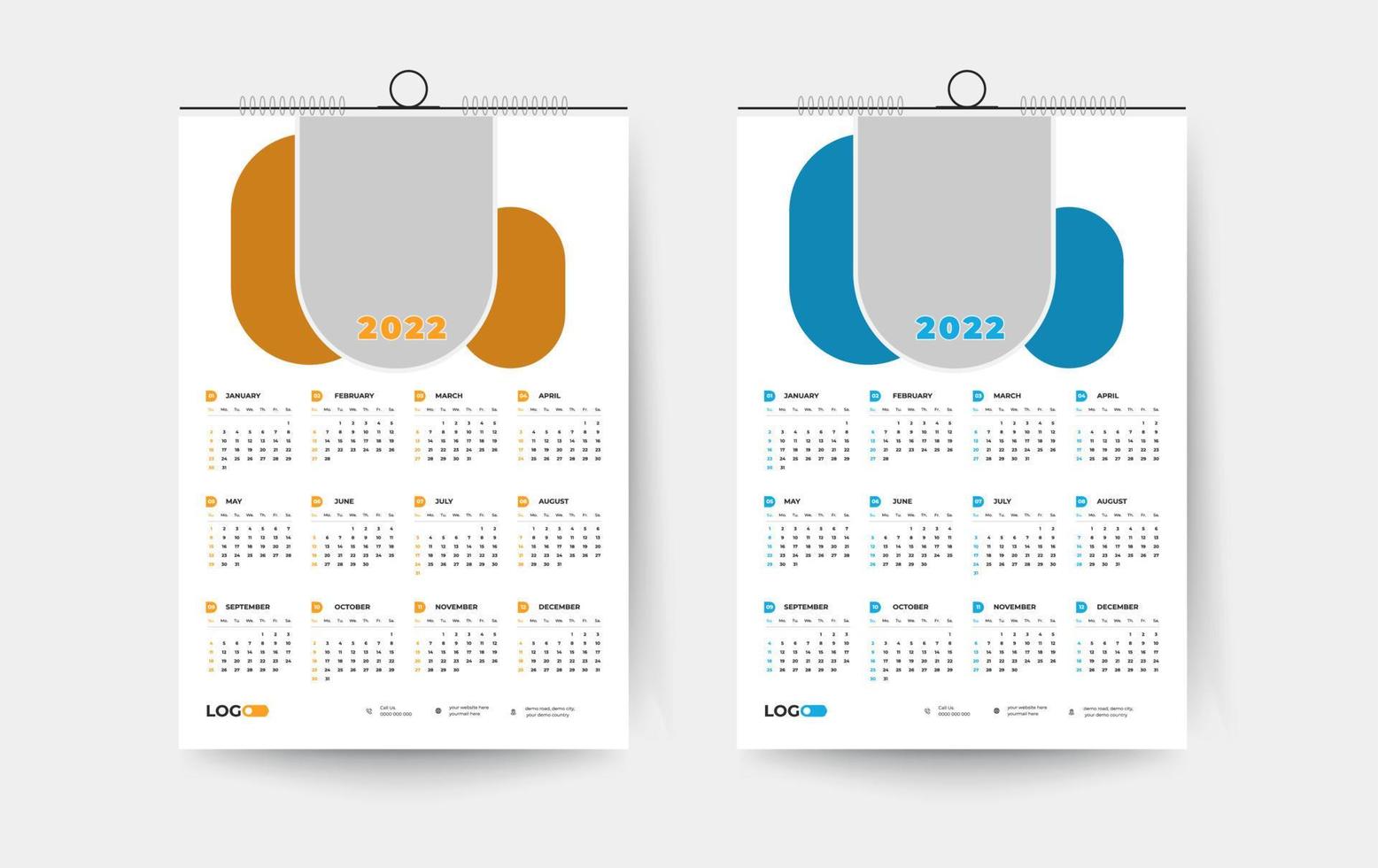 2022 wandkalender ontwerpsjabloon, moderne 12 maanden kalender ontwerpsjabloon vector