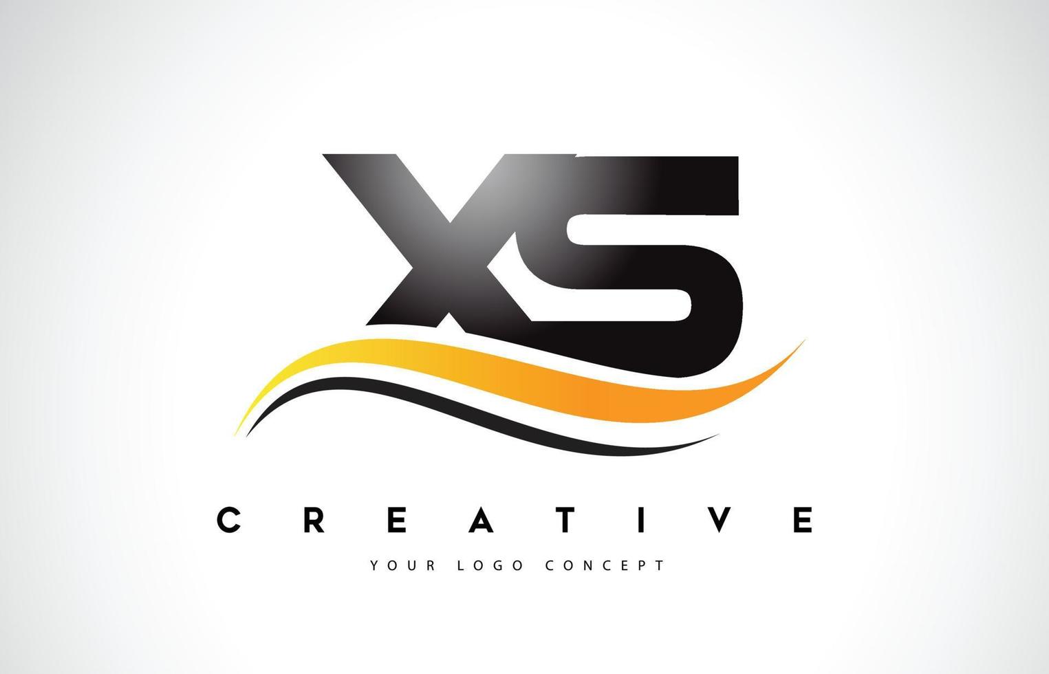 xs xs swoosh letter logo-ontwerp met moderne gele swoosh gebogen lijnen. vector