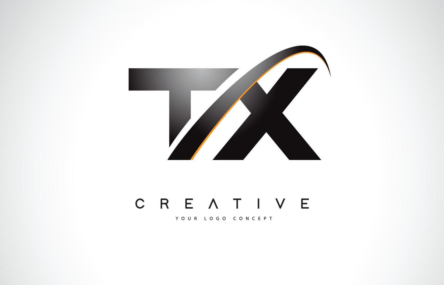 tx tx swoosh letter logo-ontwerp met moderne gele swoosh gebogen lijnen. vector