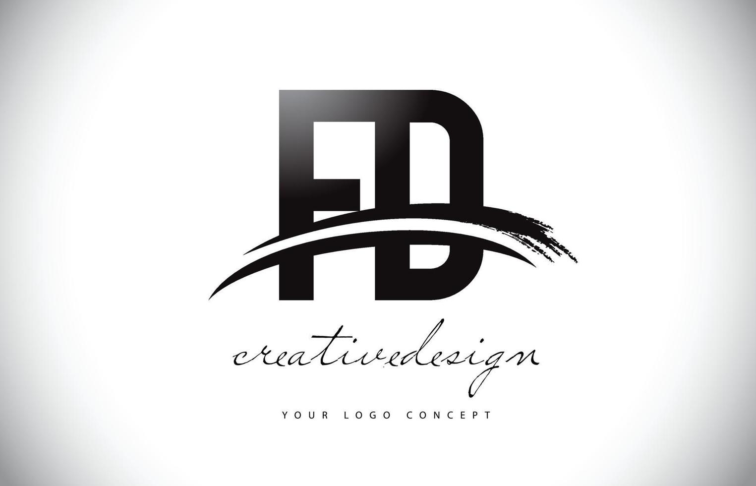 fd fd letter logo-ontwerp met swoosh en zwarte penseelstreek. vector