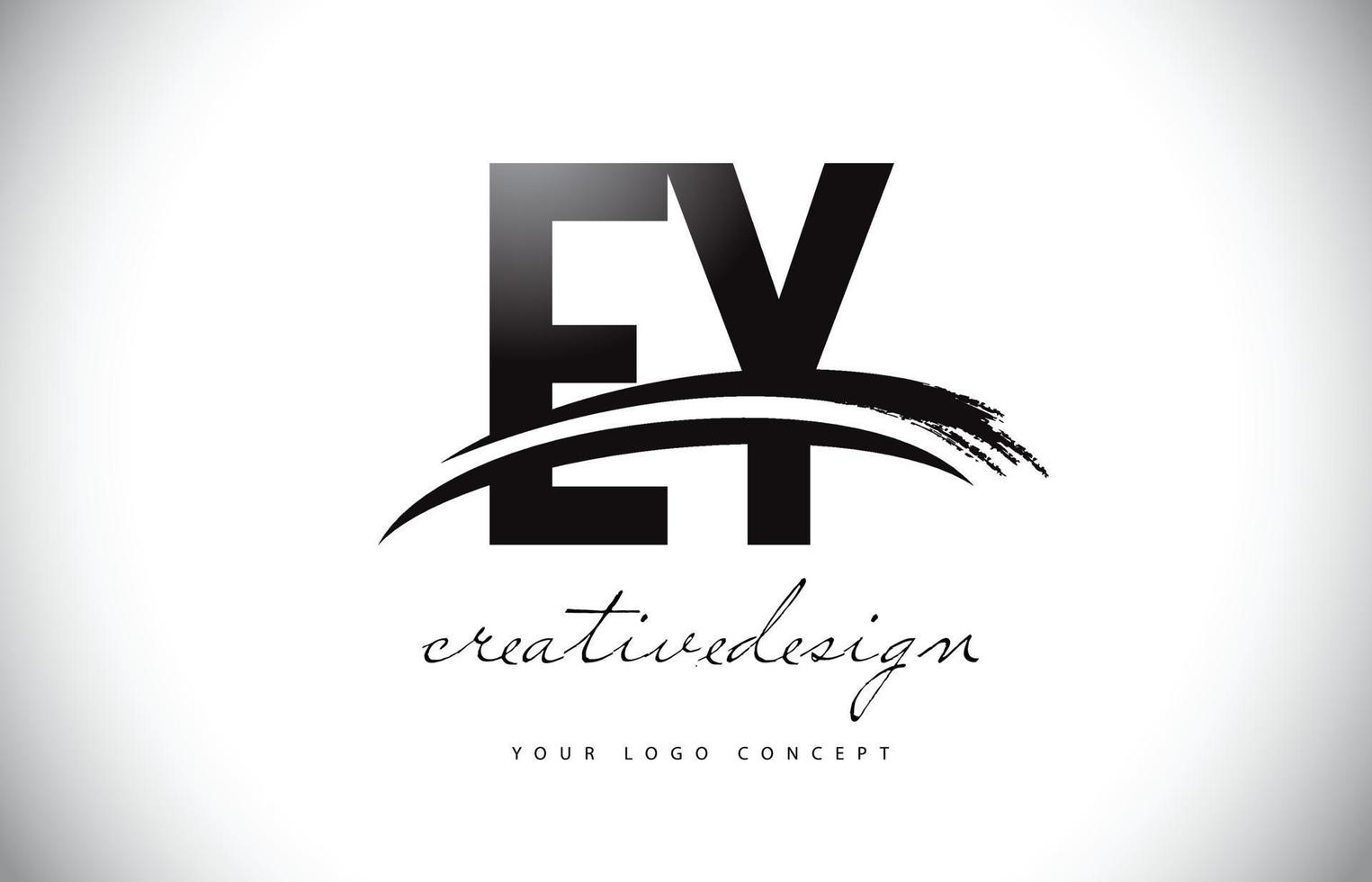 ey ey letter logo-ontwerp met swoosh en zwarte penseelstreek. vector