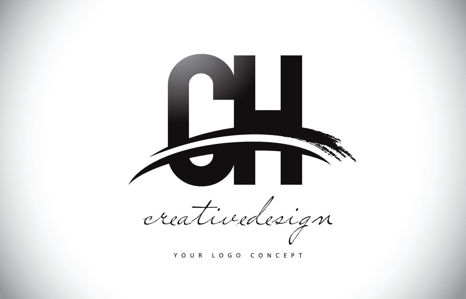 ch ch letter logo-ontwerp met swoosh en zwarte penseelstreek. vector