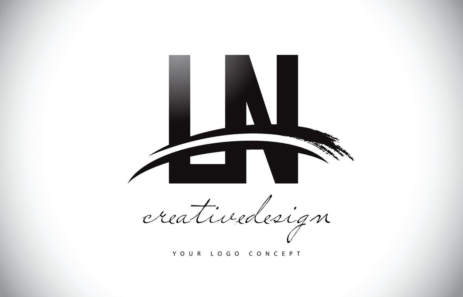 ln ln letter logo-ontwerp met swoosh en zwarte penseelstreek. vector