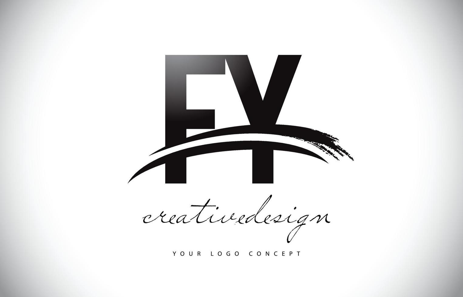 fy fy letter logo-ontwerp met swoosh en zwarte penseelstreek. vector