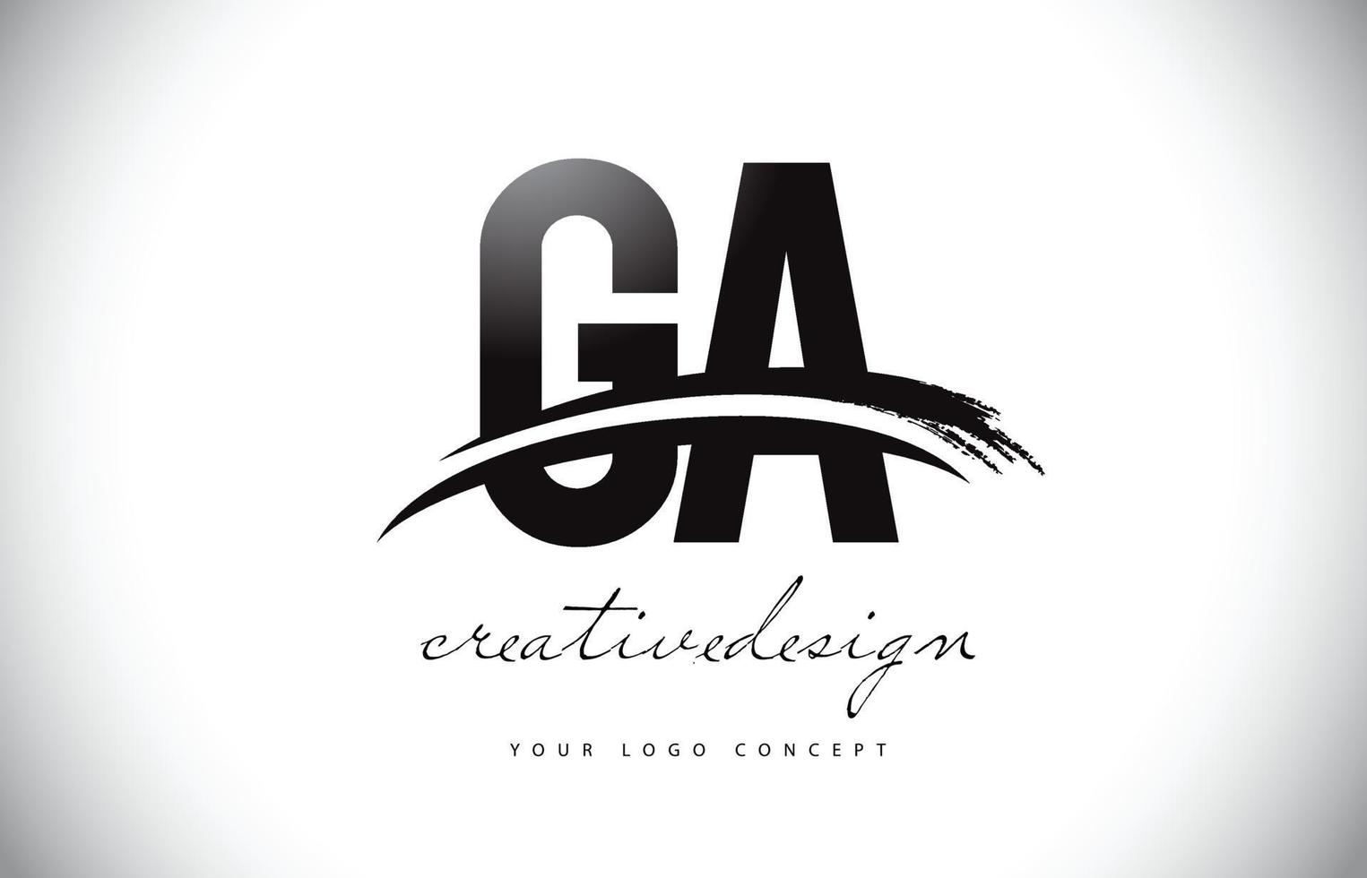 ga ga letter logo-ontwerp met swoosh en zwarte penseelstreek. vector